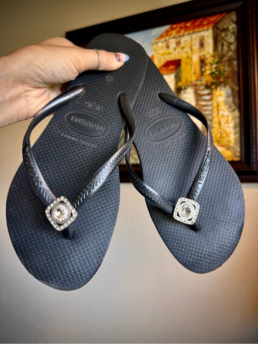 Havianas Black Jewel Flip Flops Sandals Shoes 39